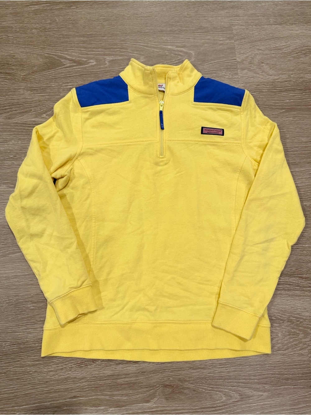 Vineyard Vines Yellow Half-Zip Sweatshirt with Blue Shoulder Panels